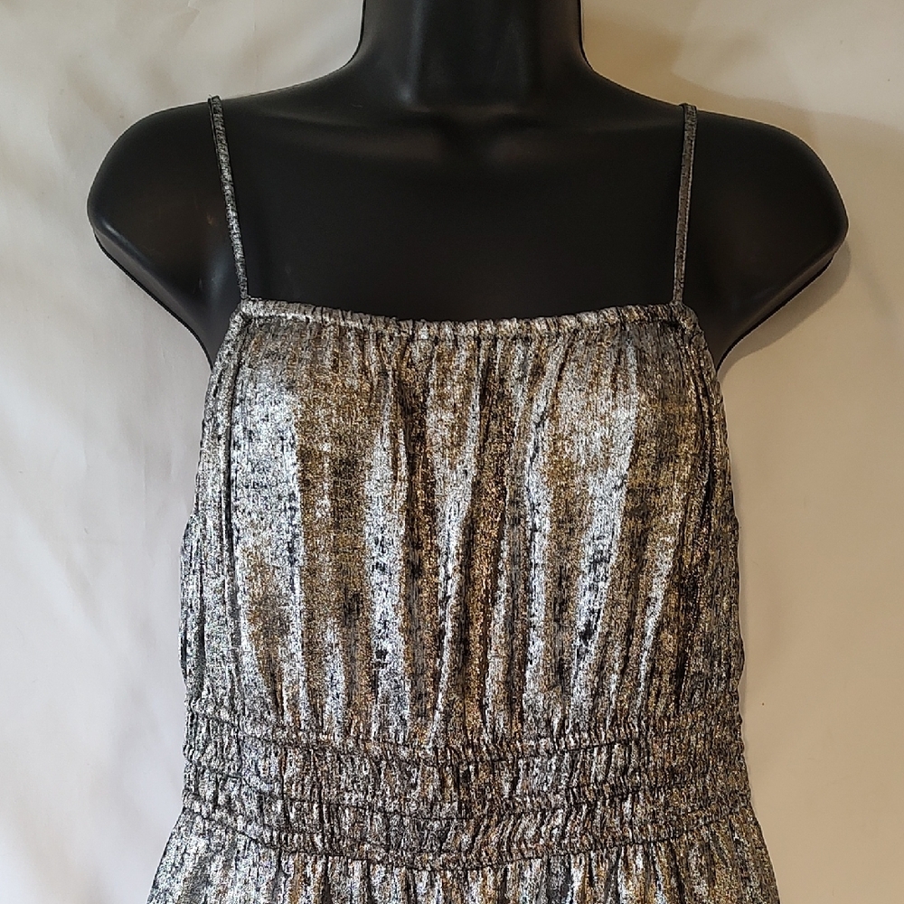 Old Navy Silver Metallic Tiered Midi Dress - Picture 2 of 9